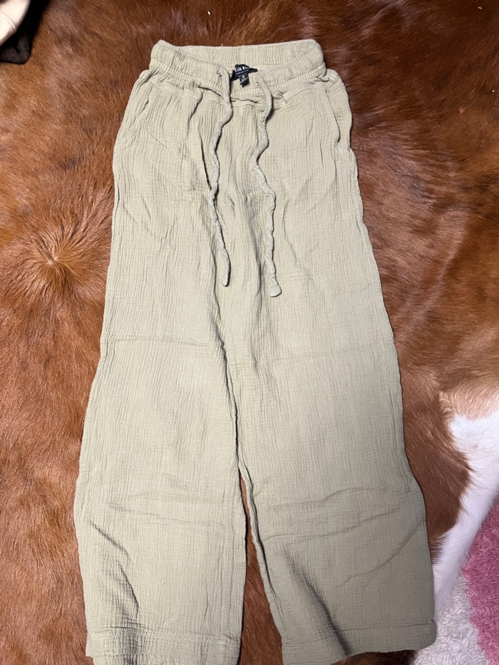 Light Olive Wide-Leg Drawstring Pants